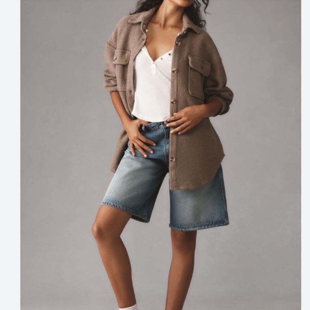 Anthropologie Knit Shacket Soft Brown Oversized Long Sleeve Button Down Size XS - Picture 12 of 13